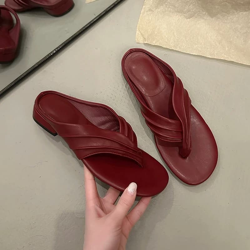 New Summer Luxury Round Toe Open Toe Women's Sandals Comfortable PU Flip-Flops Outdoor Casual Walking Shoes Zapatillas De Mujer