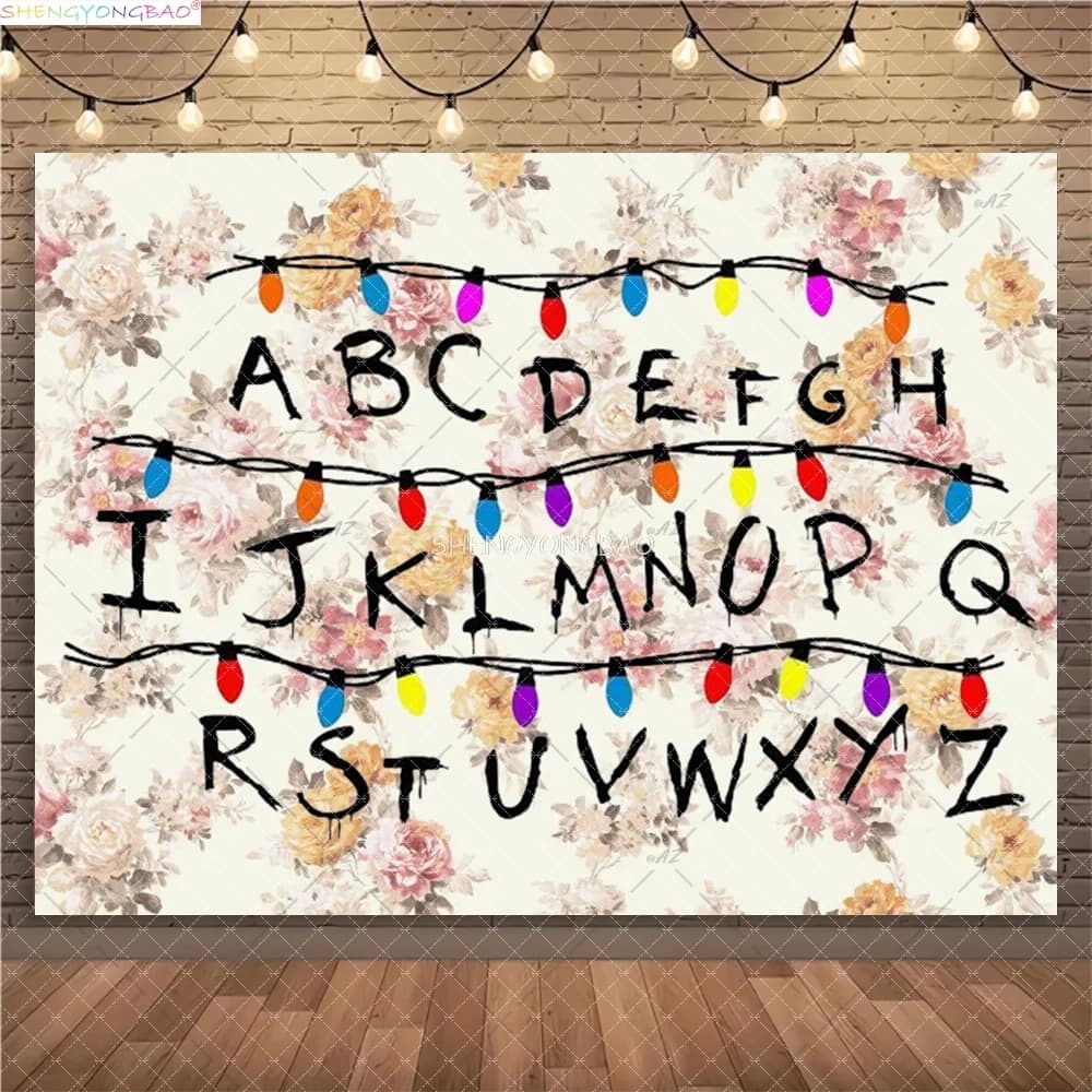 Sfondo Luminoso per Fotografia a Tema TV Americana Stranger, Accessorio con Lettere Luminose, Regalo per Bambini, Sfondo per Feste di Compleanno ZZ-01