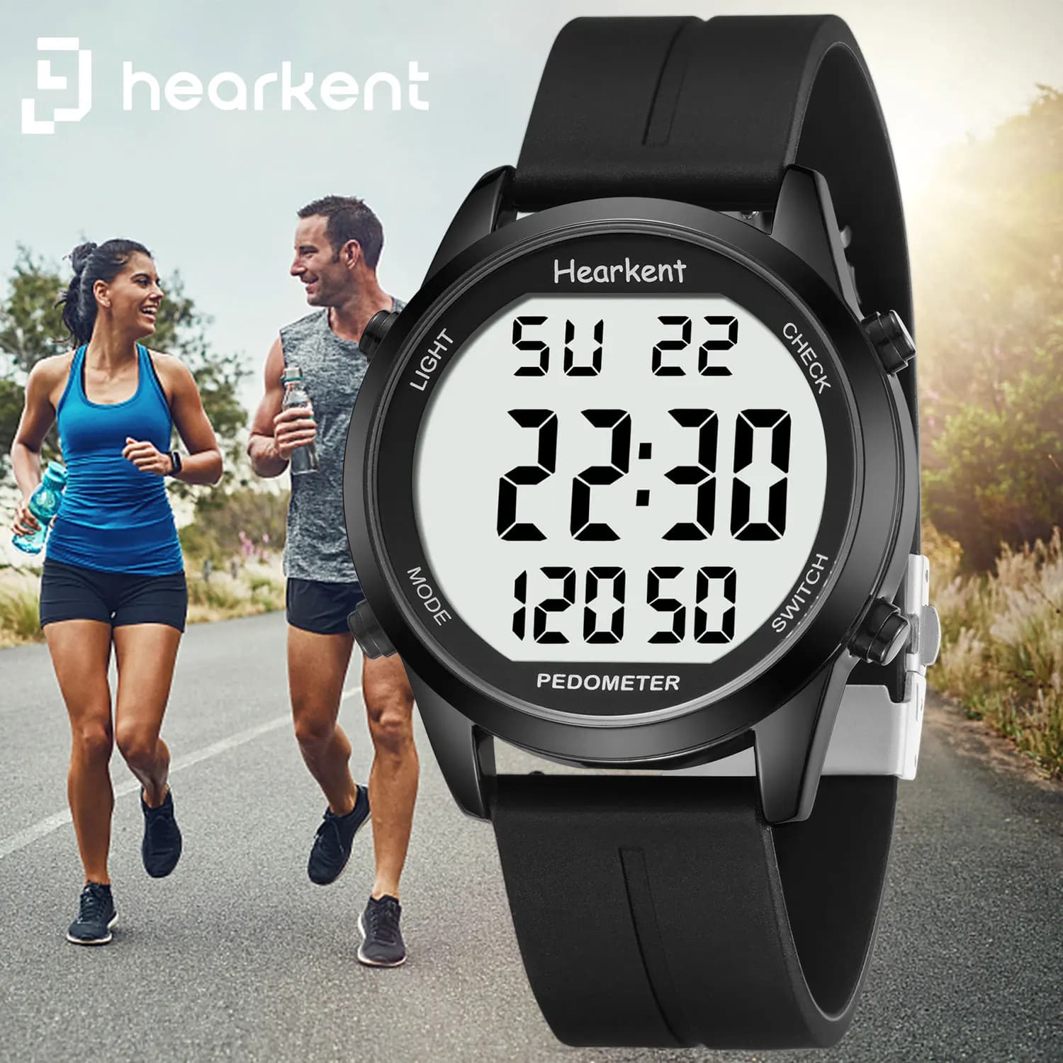 Hearkent Pedometro Orologio da uomo/donna Orologi sportivi all'aperto Passo Calorie Contatore Retroilluminazione a LED per Walking Tracker No Bluetooth