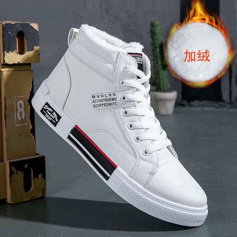 Stivali alti invernali da uomo, scarpe da tavola comode in pile e ispessite, calde scarpe casual in cotone alla moda in stile coreano