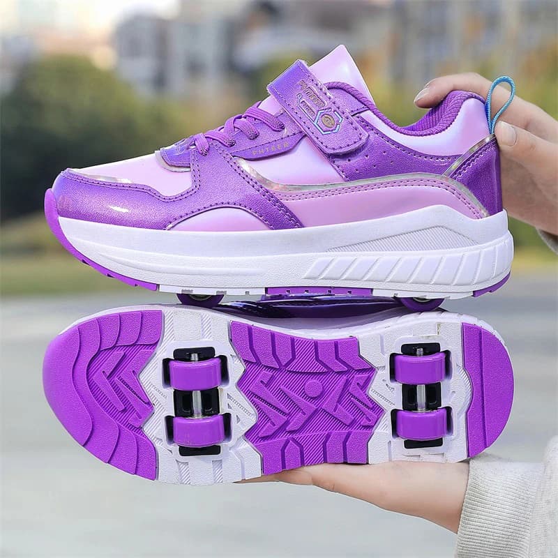 Pattini a rotelle per bambini Moda Sport all'aria aperta in pelle Scarpe a quattro ruote Scarpe casual comode con ruote per bambini
