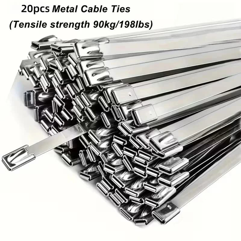 20Pcs 10cm Heavy‑Duty Stainless Steel Zip Ties, Rustproof Metal Cable Ties for Automotive, Machinery & Outdoor Use