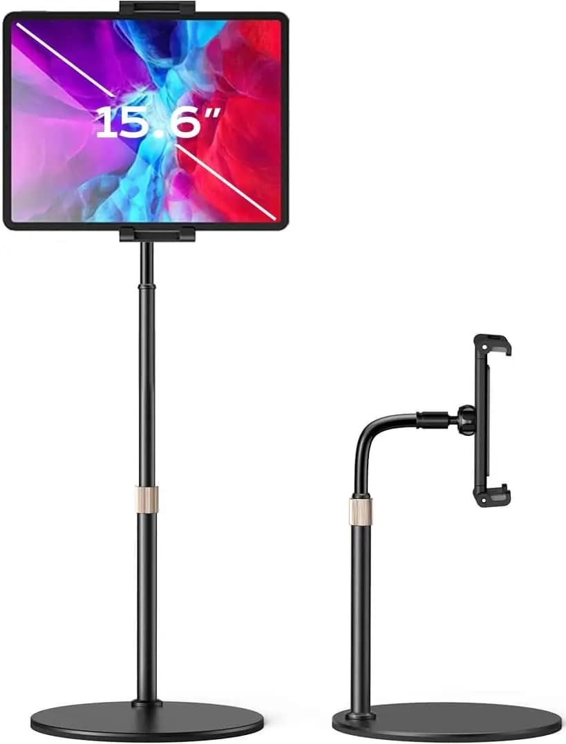 Adjustable Support for iPad from Desk, Portable Monitor Support, Compatible with Mirror Cases, Suitable for iPad Pro/Air/Mini/Fire/Nexus/Kindle from 4.7"-15.6"
