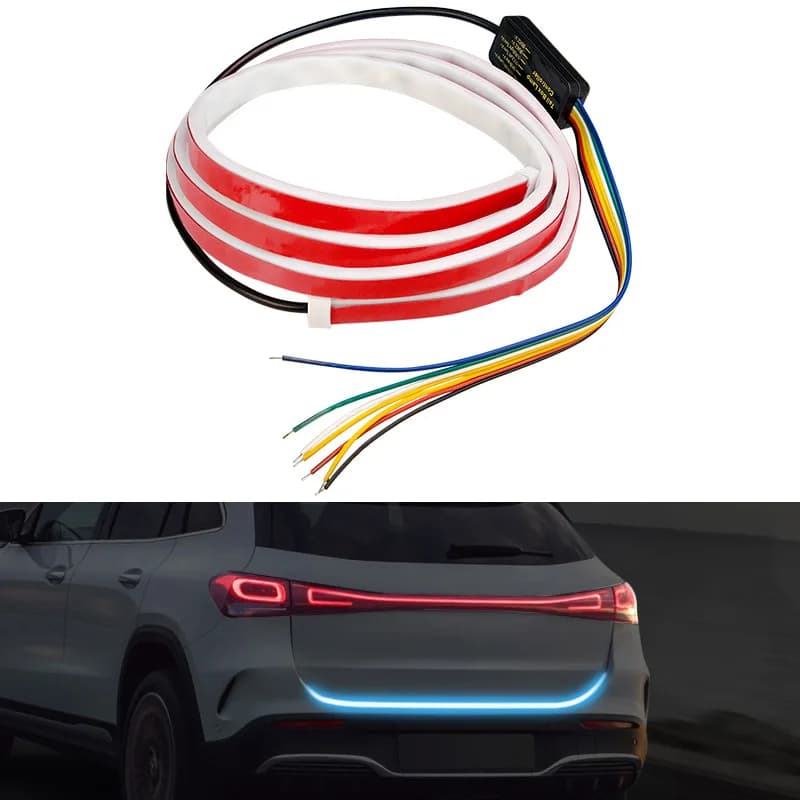 120cm Car Rear Trunk Tail Light Waterproof Flexible Ambient Light Strip Reverse Warning Light 12V Auto Brake Turn Signal Lamp