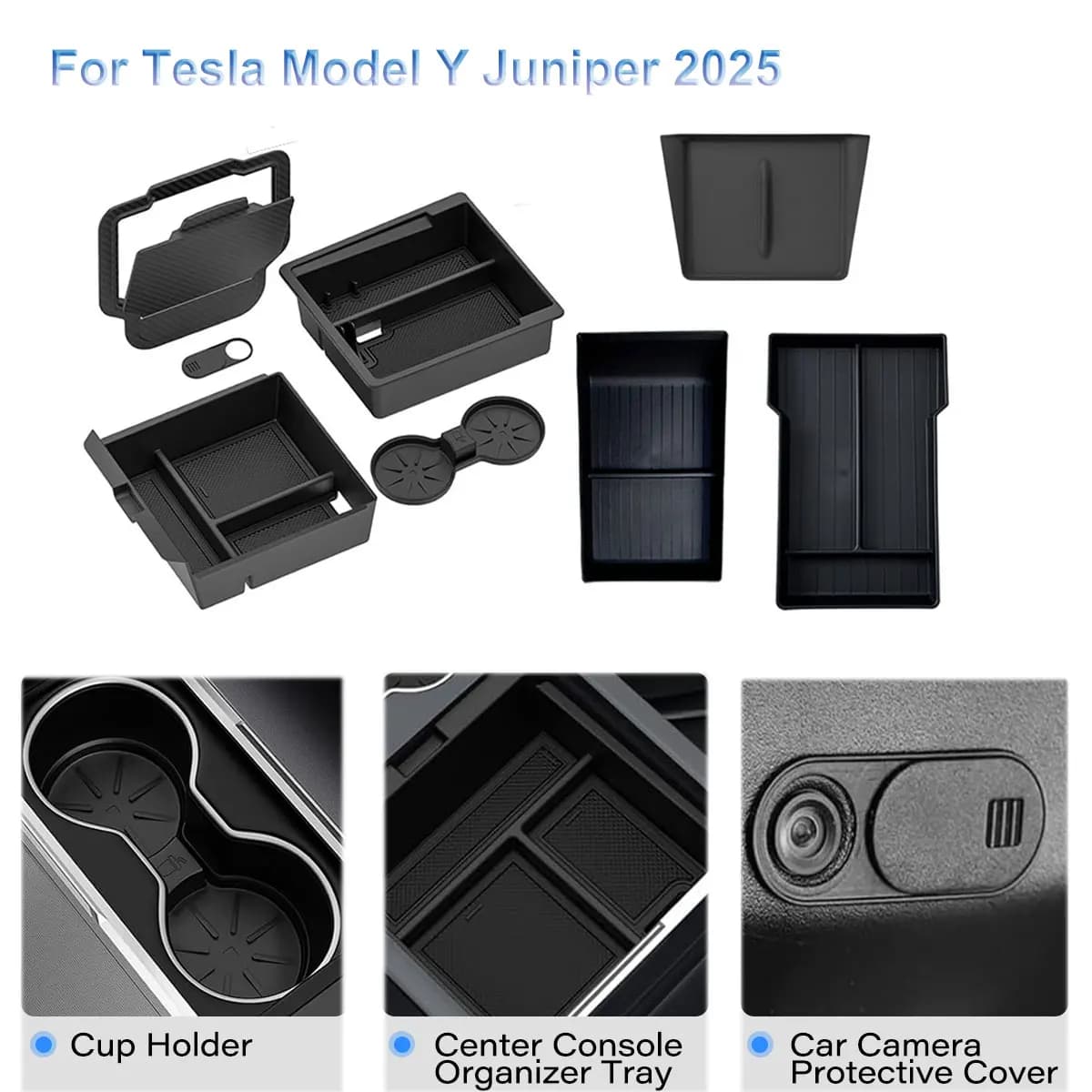 Organizzatori per Console Centrale Tesla Model Y Juniper 2025, Inserti Portabicchieri e Vassoi per Bracciolo per Nuovo Tesla Model Y 2026 Juniper