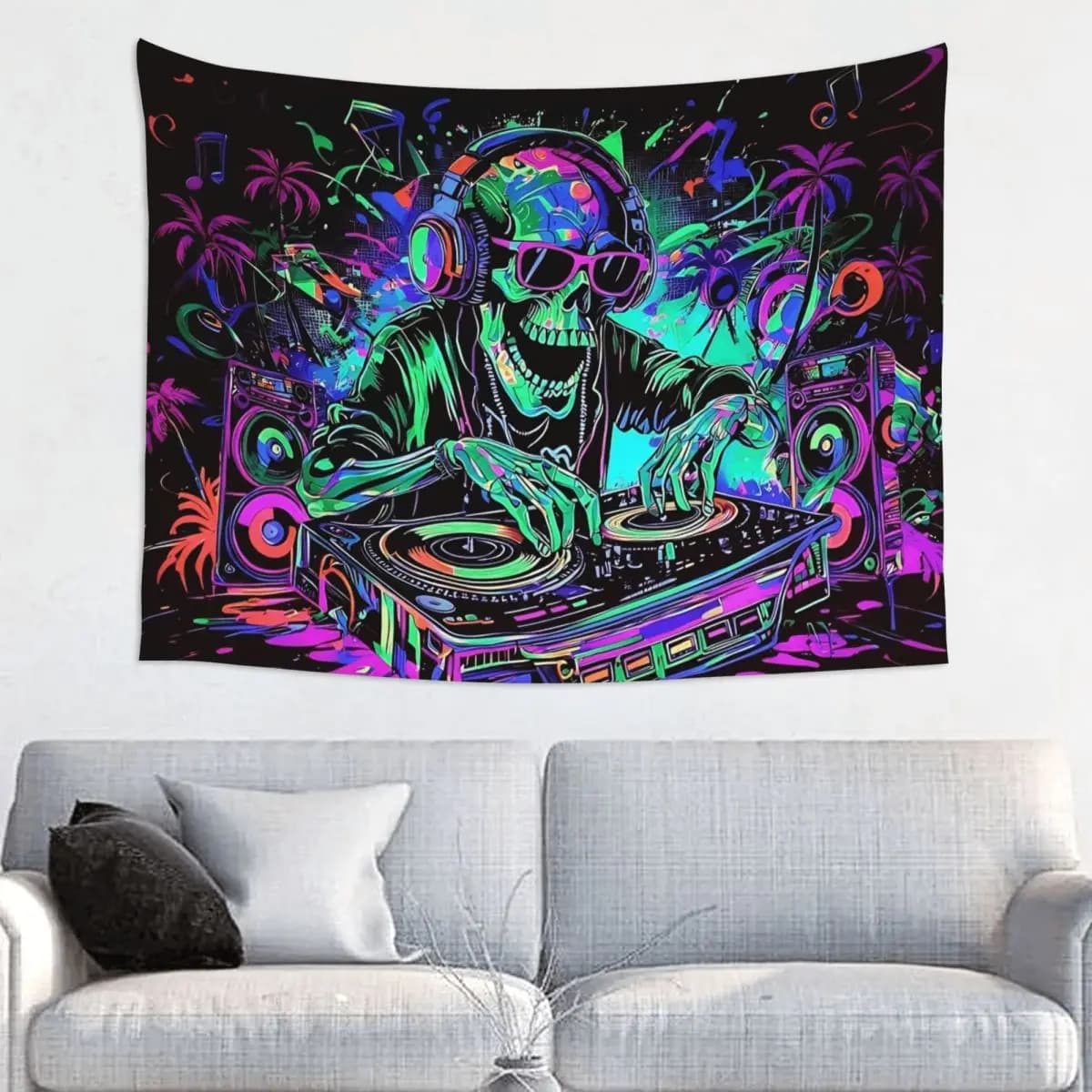 Psychedelic Skull Halloween Tapestry Hippie Polyester Wall Hanging Rock Music Room Decor Yoga Mat Mandala Wall Tapestry