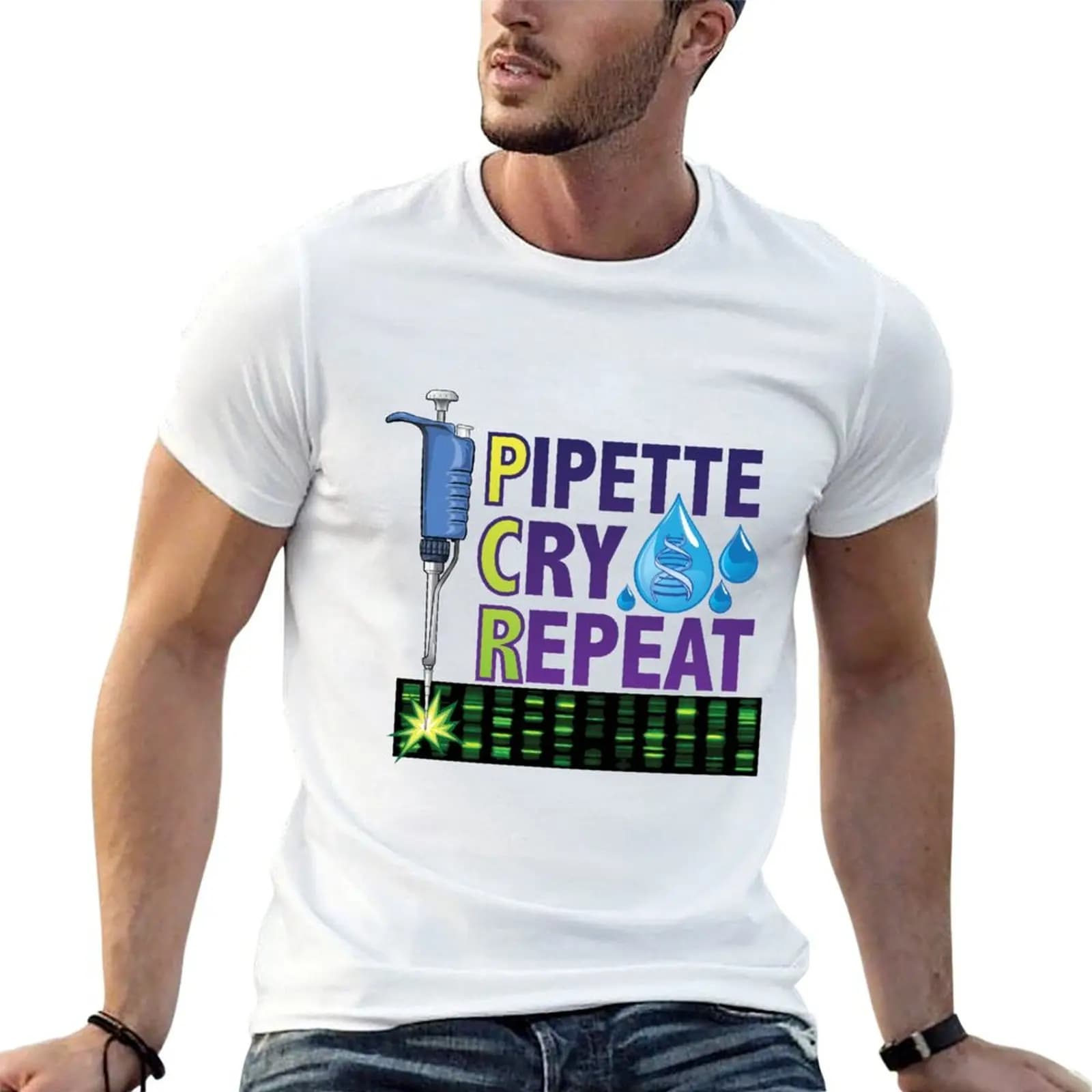 Pipette Cry Repeat PCR Design for DNA Biotechnology Lab Scientists Version 2 T-Shirt man t shirts for men casual T-Shirt
