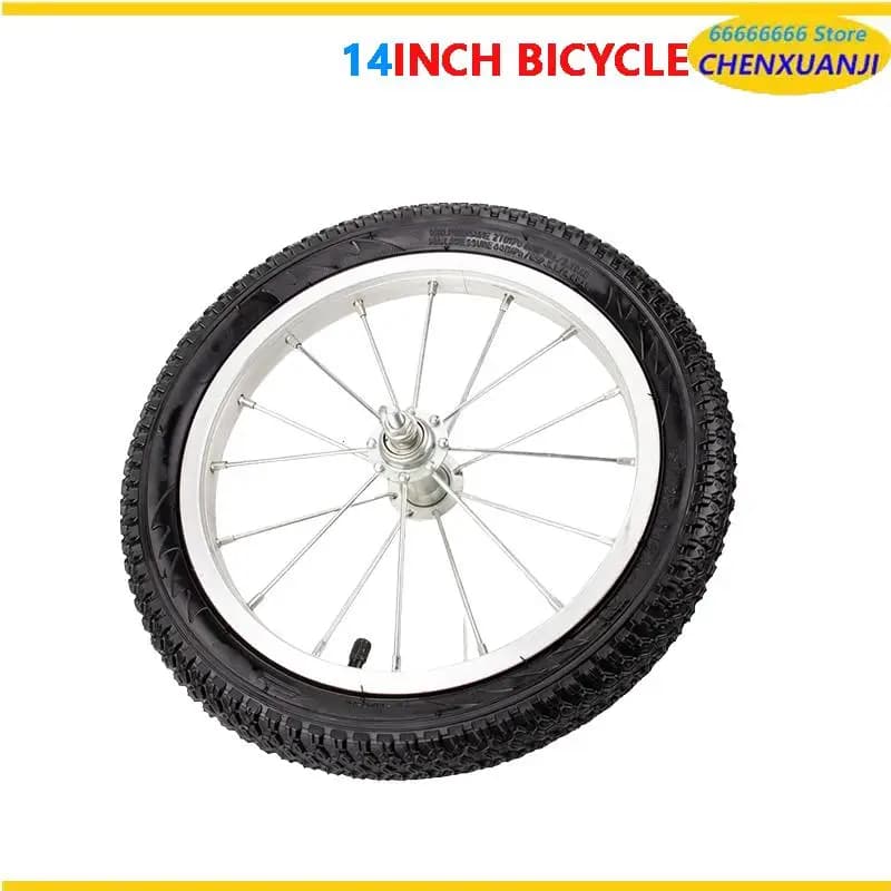 Set di ruote per bicicletta da 14 pollici complete di cerchi e pneumatici per la sostituzione di ruote anteriori e posteriori.