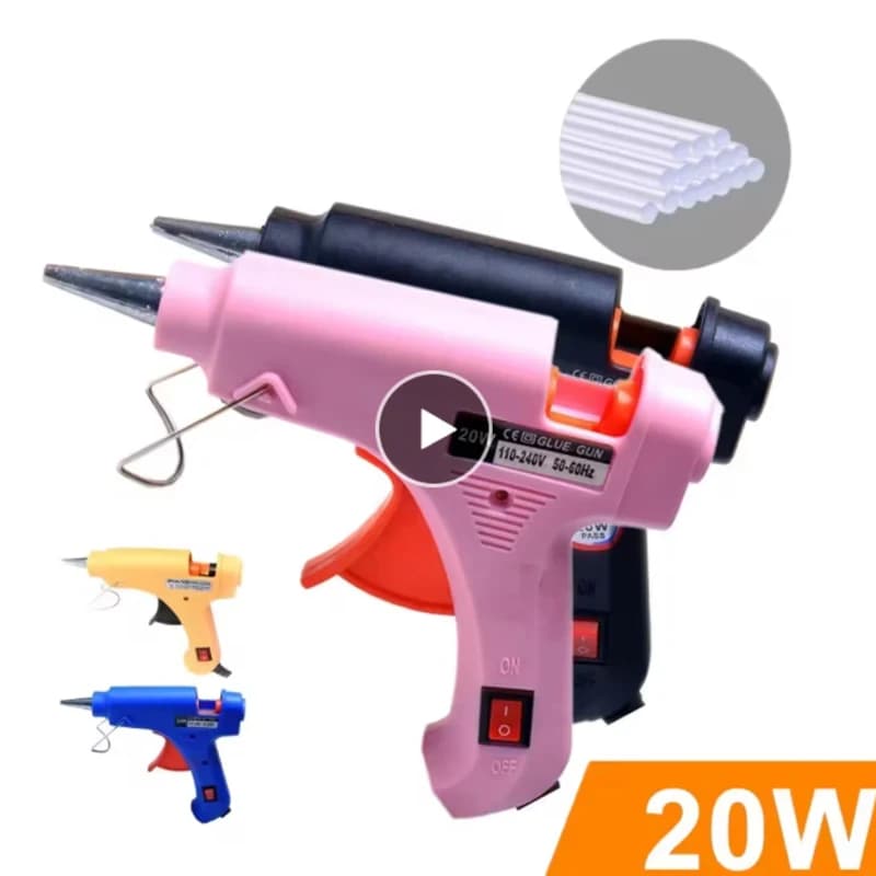Pistola per colla con spina UE da 20 W. 30 bastoncini di gomma da 10 pezzi. Mini strumento di riparazione della temperatura del riscaldamento elettrico fai-da-te. Regali di Natale e Halloween