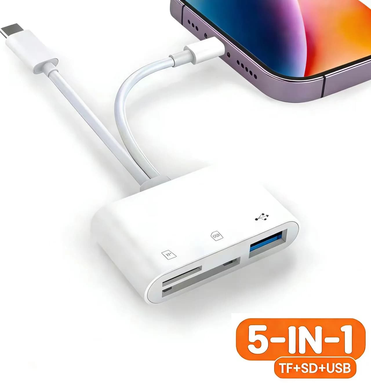 Lettore di Schede SD 5-in-1, Adattatore Lightning/Type C a USB 3.0 Compatibile con Lightning iPad MacBook Samsung Android