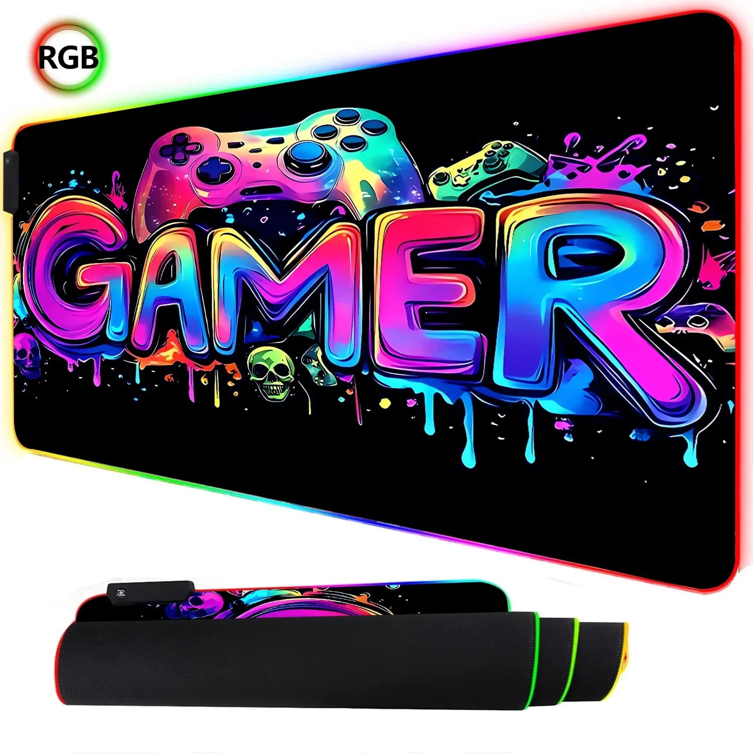 Controller da gioco al neon RGB Tappetino per mouse artistico Retroilluminazione a LED Tappetini per tastiera in gomma per giocatori luminosi Accessori per computer Esports Tappetino da scrivania