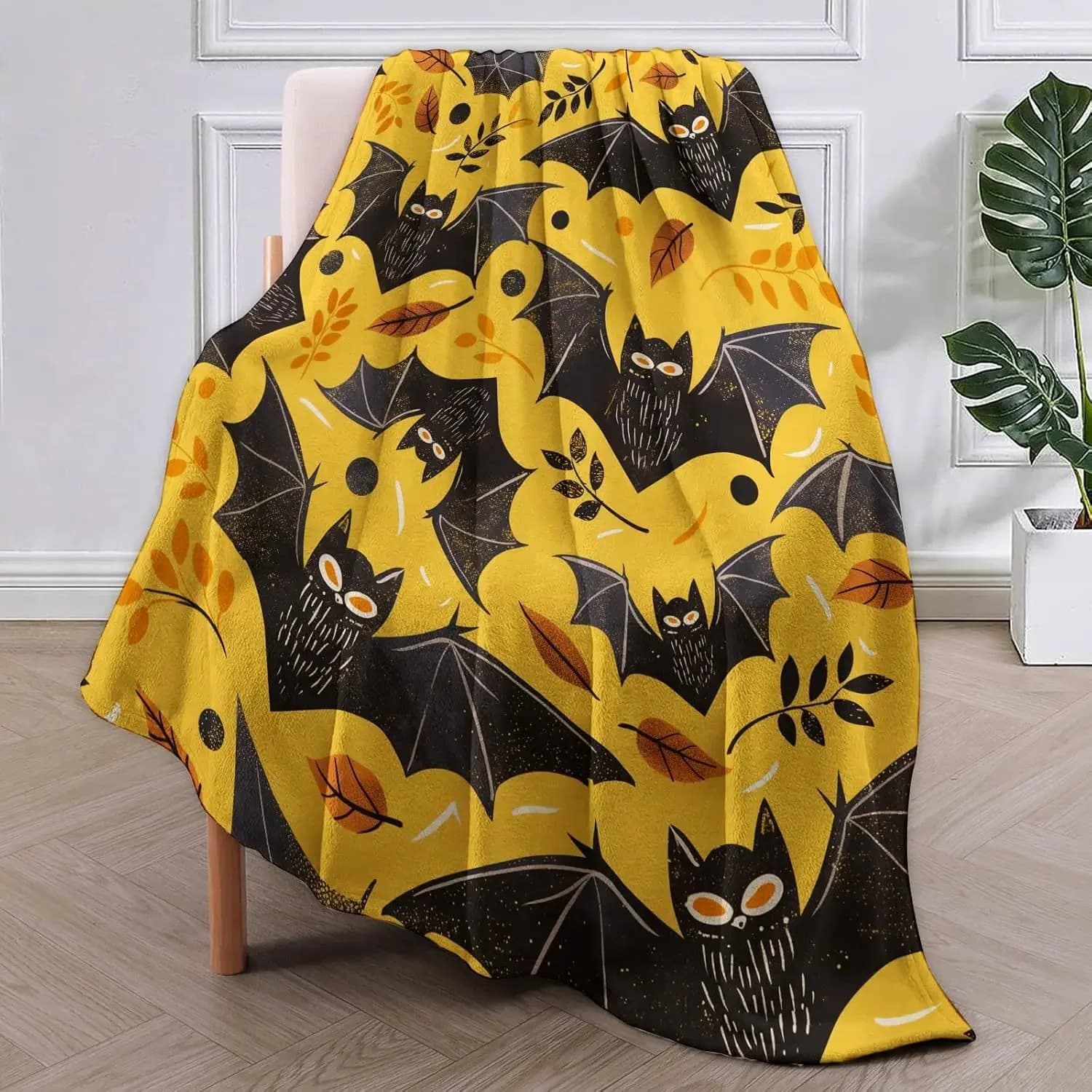 blanket Bat Blanket,Autumn Leaves Flannel Throw Blankets,Soft Warm Lightweight Cozy Plush Halloween