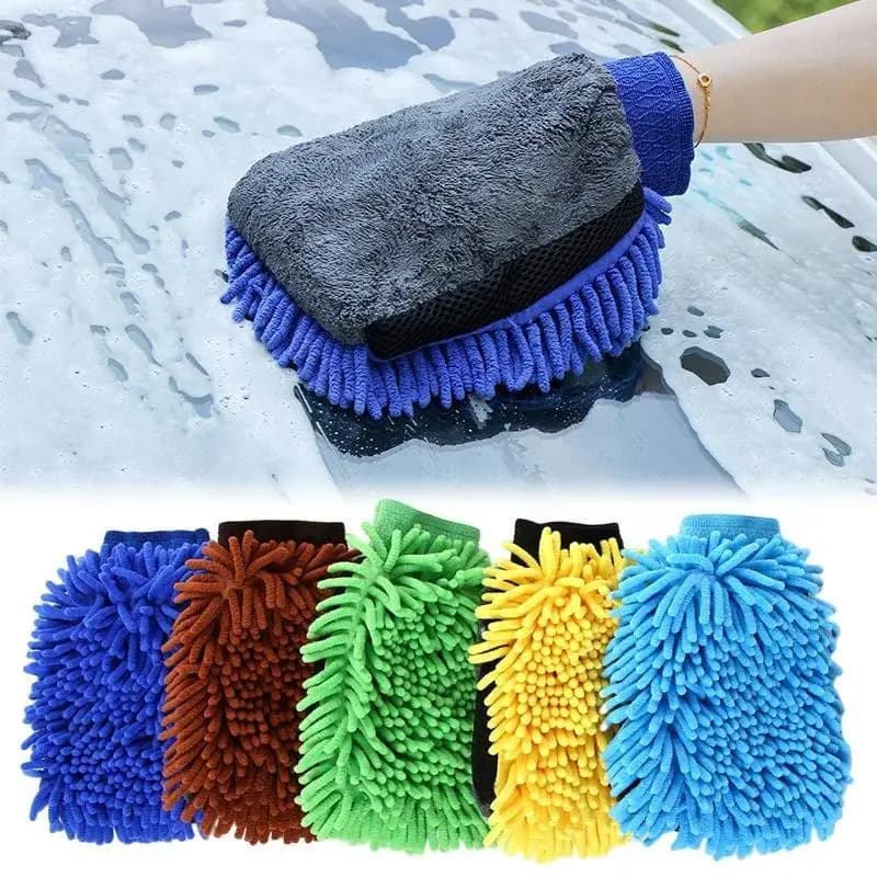Guanti per autolavaggio in microfibra double face da 2 pezzi Guanto in ciniglia non o impermeabile con retro in rete morbida Ideale per la pulizia dell'auto con dettagli in cera