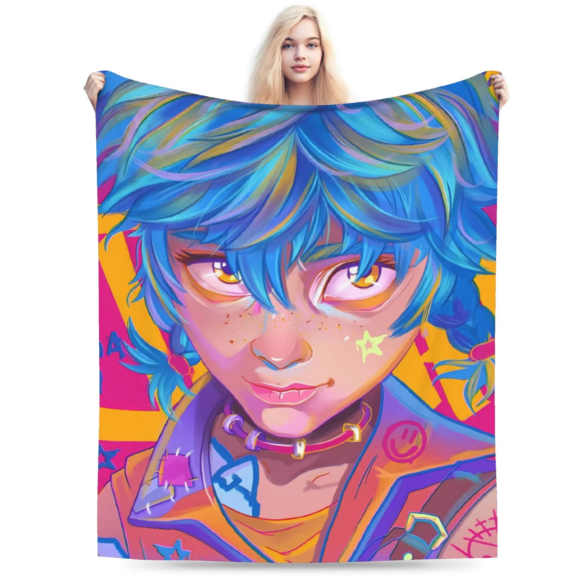 Anime Jinx Arcane Coperta super morbida Stampa 3D Coperta da picnic in peluche Moda Camera da letto Copriletto in flanella Copridivano