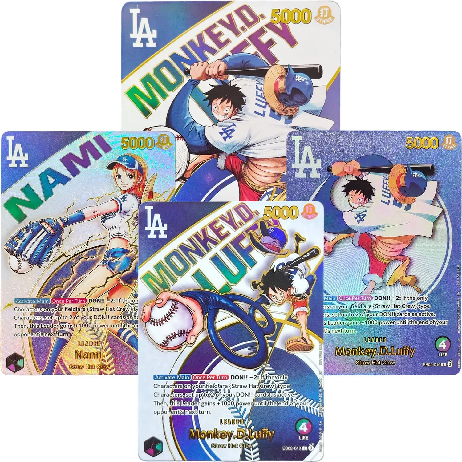 One Piece OPCG English Cards Luffy EB02-010 Baseball Series Gold Hot Stamping Foil Self Made Anime Collectible Game Card Toy