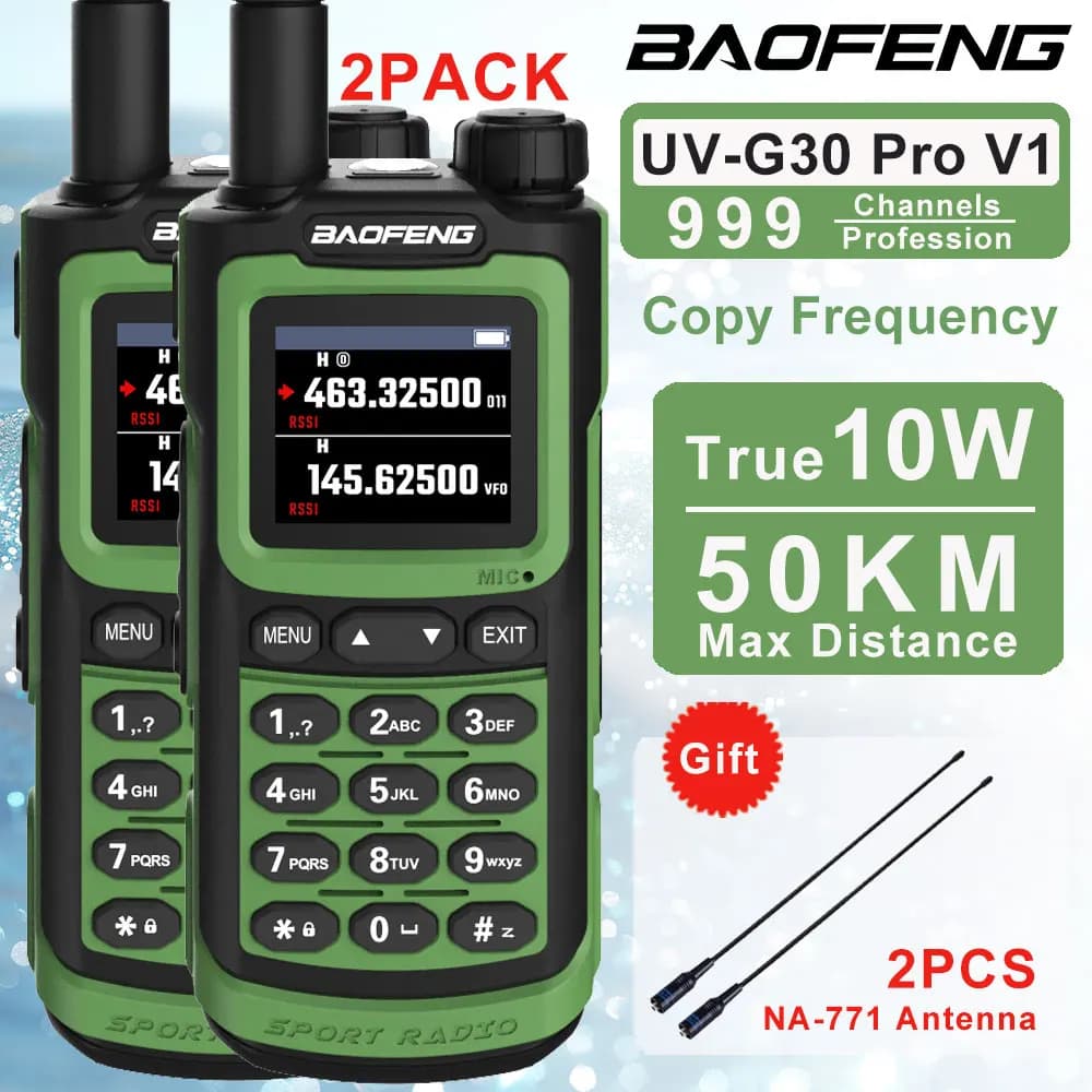2PCS Baofeng UV-G30 Pro V1 10W Walkie Talkie quattro bande Radio portatili per prosciutto a lungo raggio frequenza di copia radioamatoriale impermeabile a 2 vie