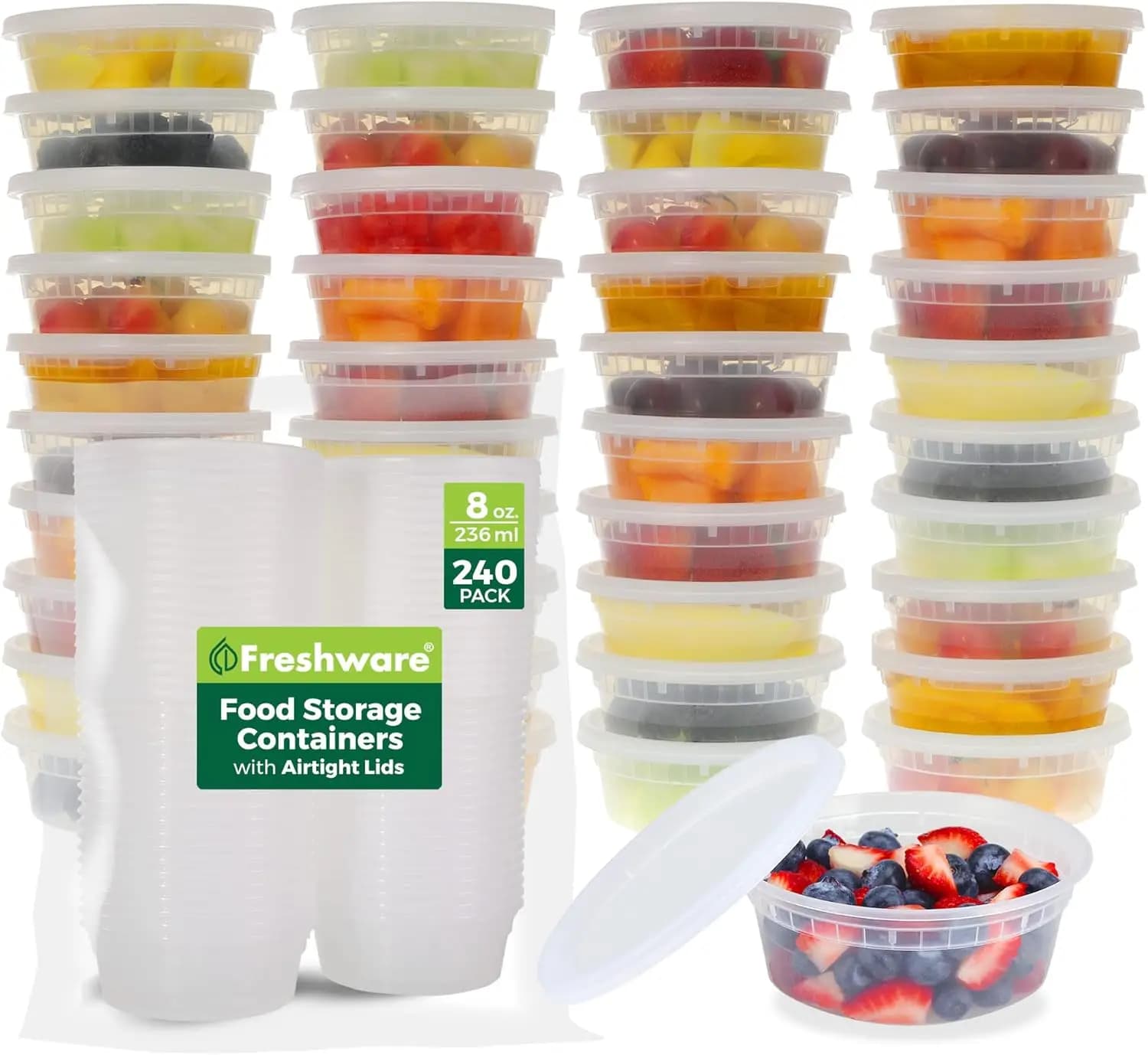 Set di 240 Contenitori in Plastica per Alimenti con Coperchi, Senza BPA, Impilabili, Ermetici, Adatti per Microonde e Lavastoviglie
