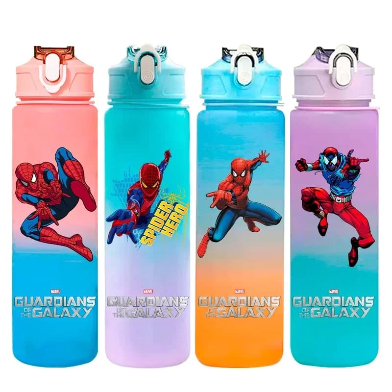 Borraccia d'acqua da 750 ml con disegno di Spider-Man, gradiente, portatile, in plastica, a prova di perdite, per studenti, sport all'aperto, viaggi.