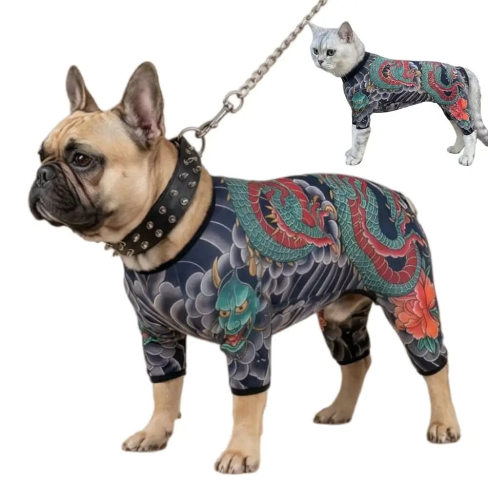 Four Seasons Pet Tattoo Vest Lifelike Breathable Dog Cat Tattoo Jacket Close-fitting Funny Pet Clothes For Pet S To 6XL