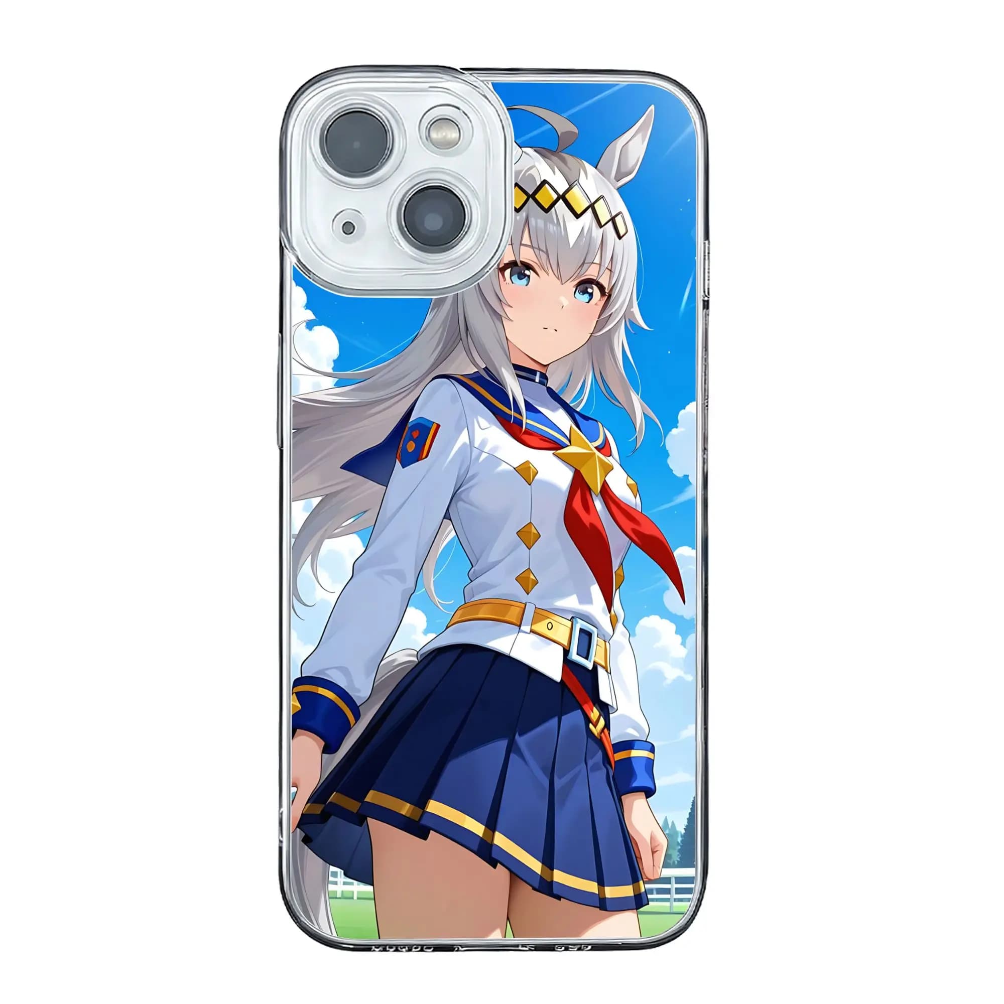 Cover per iPhone 17 16 15 14 13 12 11 Pro Max anti-collisione grigia con poster Umamusume