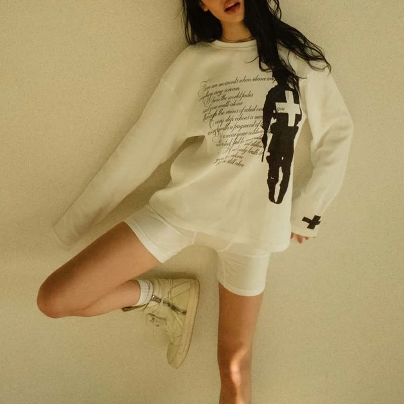 T-shirt girocollo con stampa vintage di tendenza autunnale alla moda Harajuku