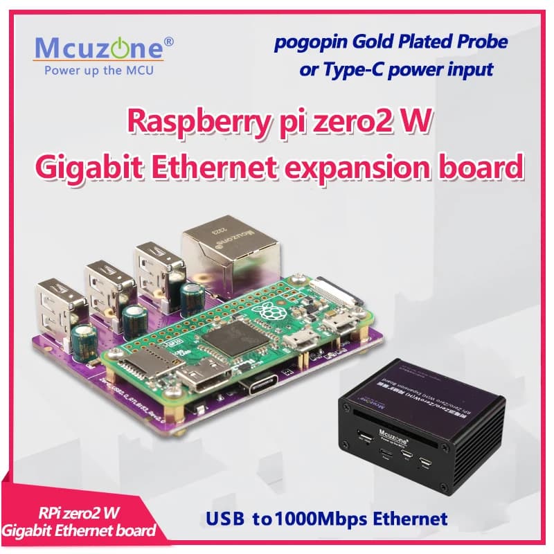 RPi0 3U1GE, expansion card Gigabit Ethernet Raspberry pi zero2 W, from USB to Ethernet, HUB USB, RJ45, typec, case