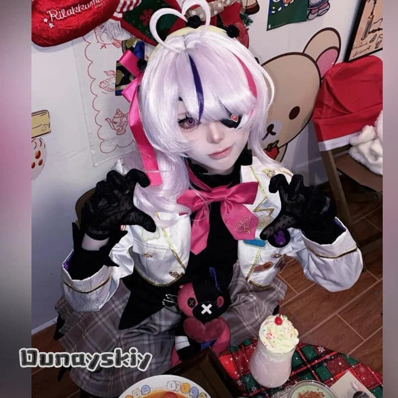 BkiM*/Maria Marionette Virtual Idol Outfit long sleeves for idol, Cosplay Anime VTuber for fans, idol costume, white coat, dress, wig, bow