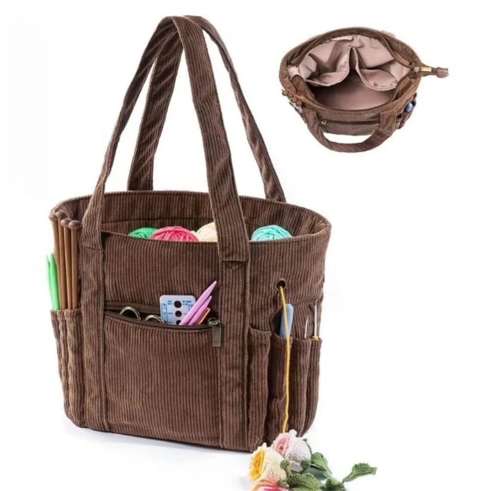Borsa per uncinetto, borsa per lavori a maglia, borsa per progetti di uncinetto, borsa da viaggio organizer per filati, per modelli di uncinetto, filati, uncinetti e aghi