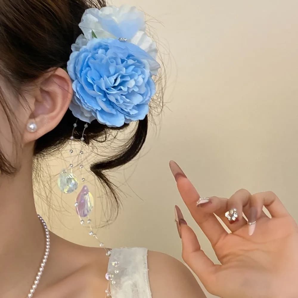 Raffinata forcina per capelli con fiore di perle e nappa, accessori per capelli Hanfu colorati, fermaglio laterale, fermaglio per capelli in stile cinese, Cheongsam