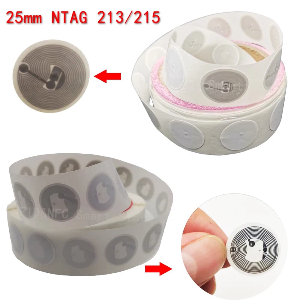 Tag NFC Nt/ag213 Nt ag215 Adesivo NFC 13,56 Mhz Programmabile NT/AG 213 215 Tag RFID Adesivi Etichette adesive per telefoni NFC