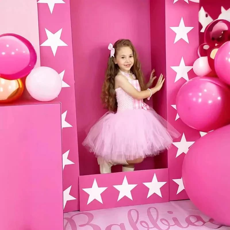 Costumi di Halloween per Cosplay ★ Vestito Elegante in Tulle a Quadretti Rosa per Festa di Compleanno per Bambine ☆ Nuovo