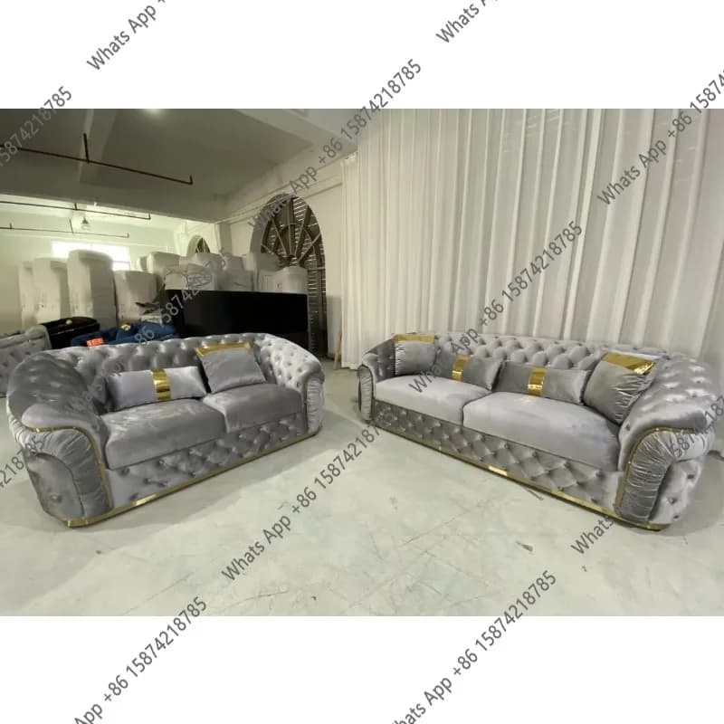 Divano e poltrona angolare in velluto C Plush, set di mobili da soggiorno con gambe in legno