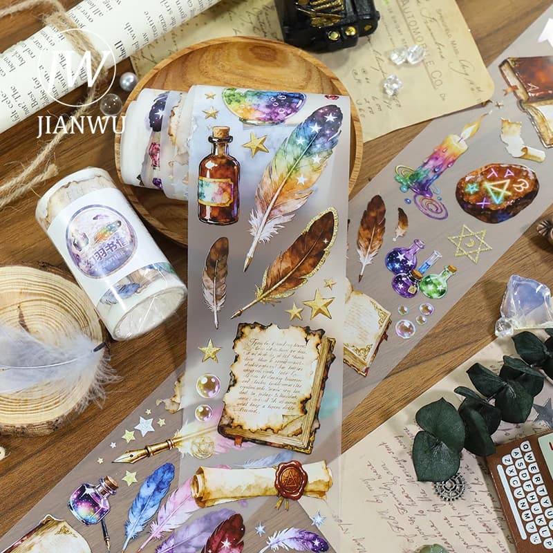 JIANWU 70mm*200cm Vintage Phantom Leather Letter Landscape Material Collage Scrapbooking PET Tape Creative Journal Stationery
