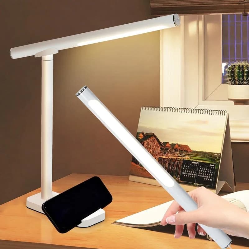 360 ° Lampada da scrivania a LED regolabile con ricarica USB, 5 impostazioni di luminosità, luce dimmerabile per lettura, lavoro, studio – Bianco