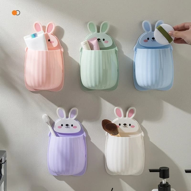 1PC Cartoon rabbit storage rack, dormitory bathroom makeup tool organizer box, toothbrush bedside wall-mounted storage box