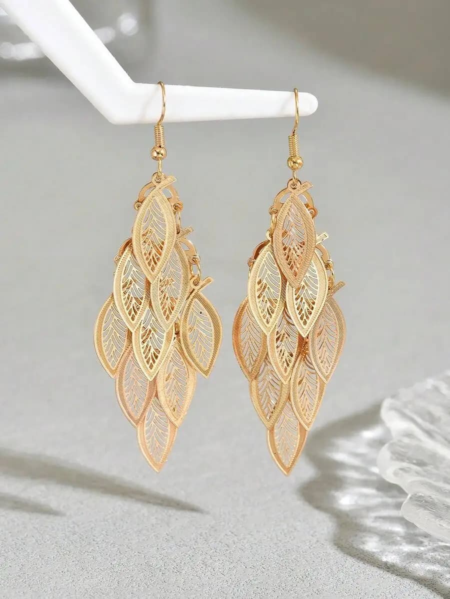 Hollow Leaf Design Drop Earrings For Women Fashion Jewelry