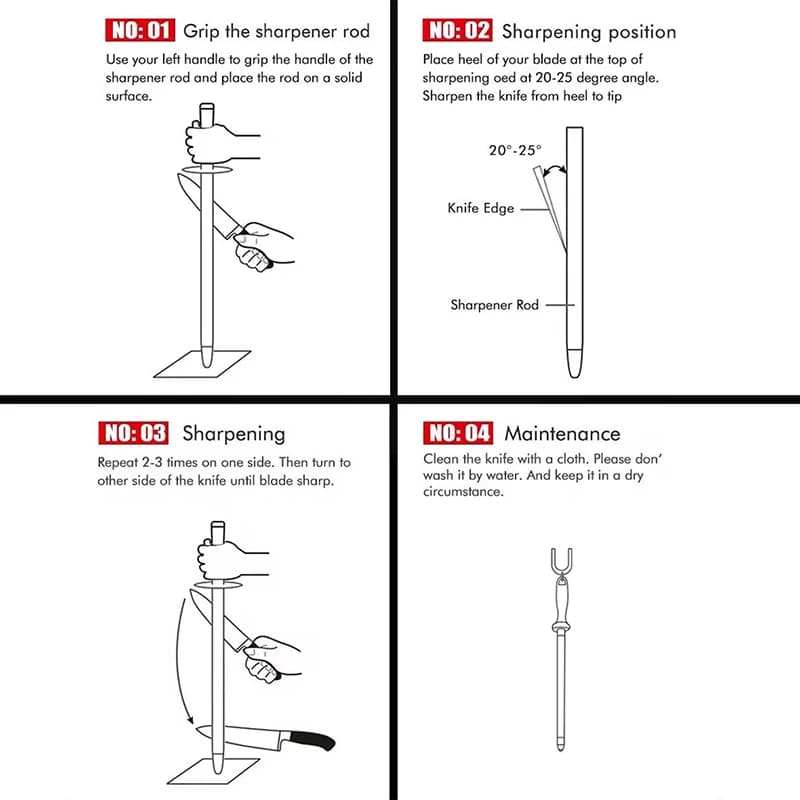 Kitchen Knives Sharpener Carbon Steel Knife Sharpening Steel, Professional Knife Sharpener Rod, Honing Rod with Hanging Holes