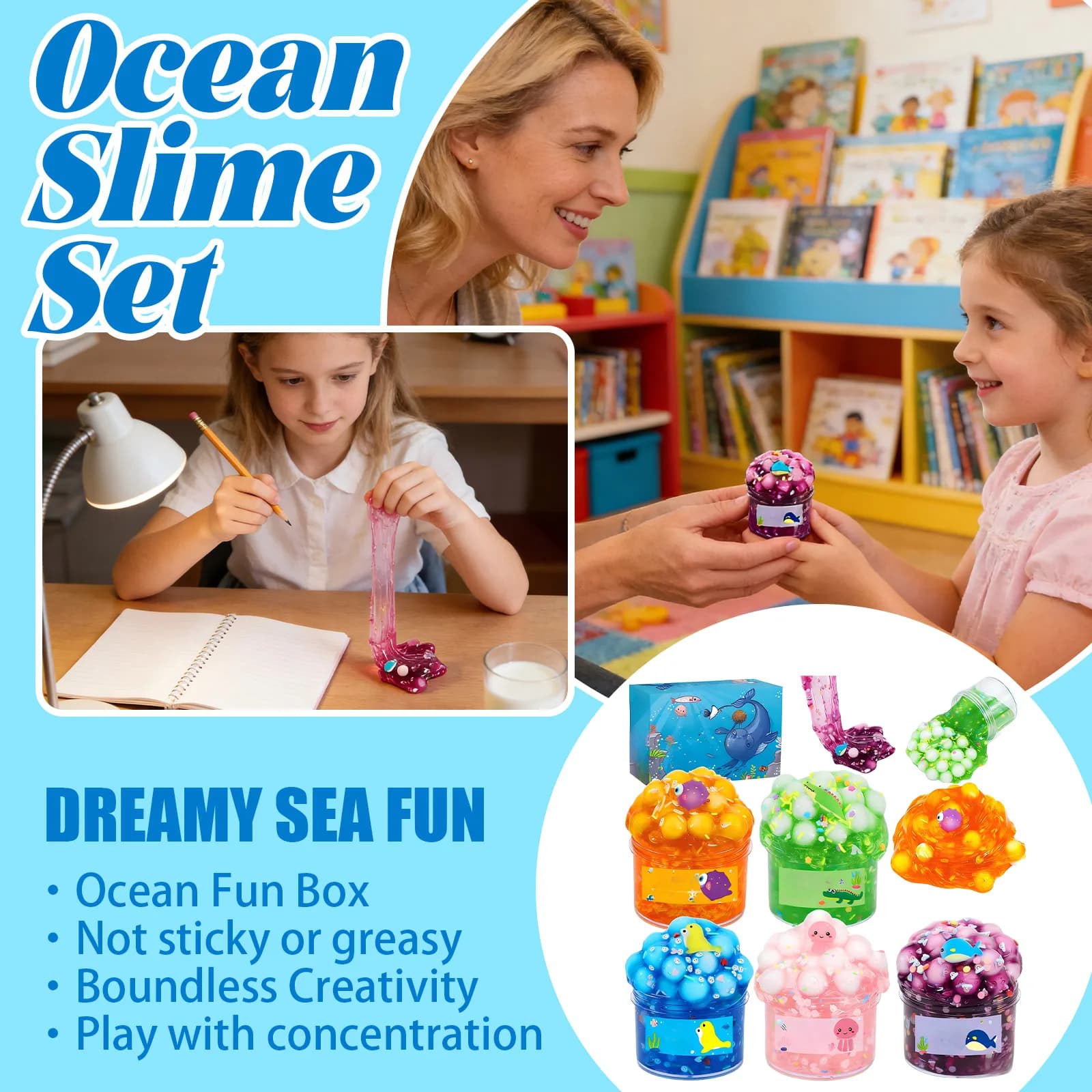 Set di Giocattoli Slime Oceanico Non Appiccicoso, Kit di Fango Cristallino a Tema Oceano, Slime Trasparente Elastico con Charms, Antistress Educativo per Bambini 2026