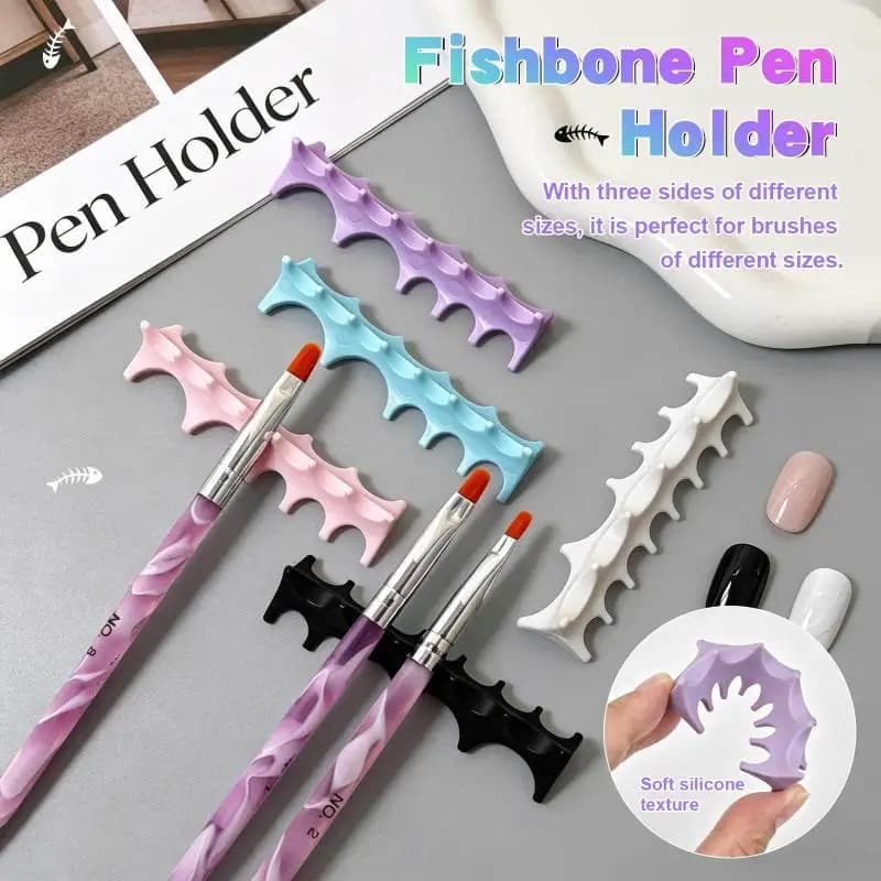 Silicone Fishbone Nail Pen Holder Brush Rack Shelf UV Gel Brush Display Stand Makeup Painting Pen Organizer