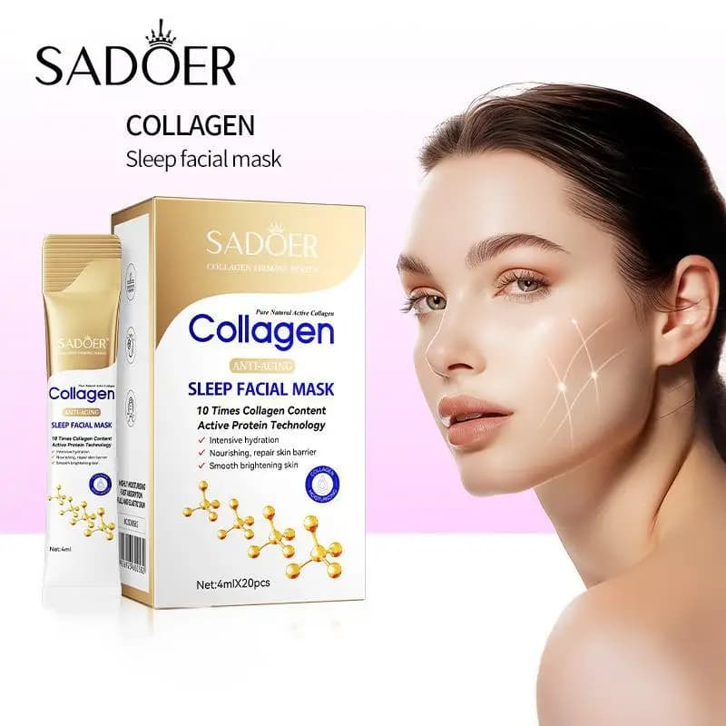 20 Pezzi Maschera Viso Notturna al Collagene, Idratante Illuminante Rassodante, Trattamento Viso per Donne