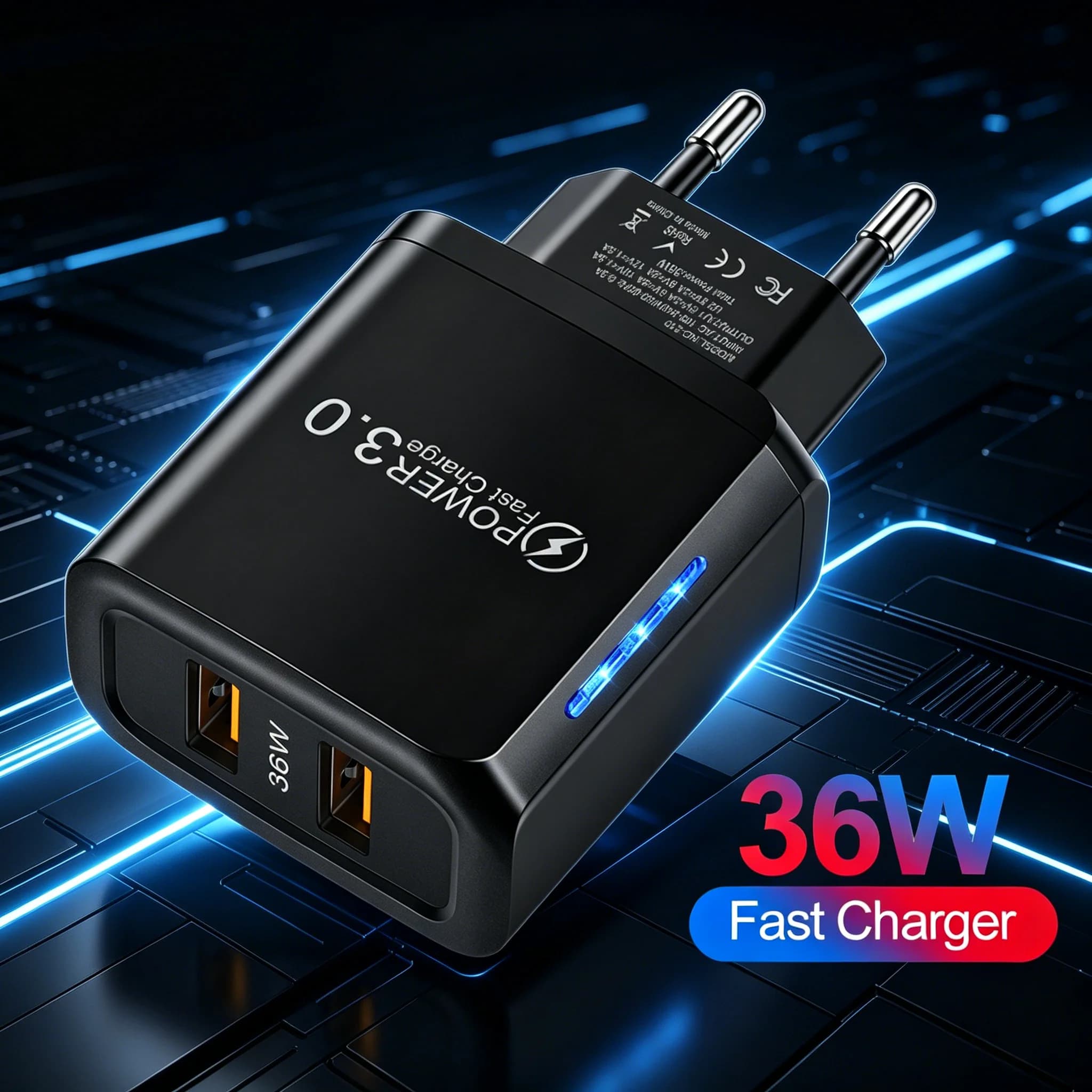 36W QC3.0 Dual USB Charger High Speed Fast Charging Wall Travel Charger Multi-Port Phone Power Charger For Xiaomi Samsung Huawei