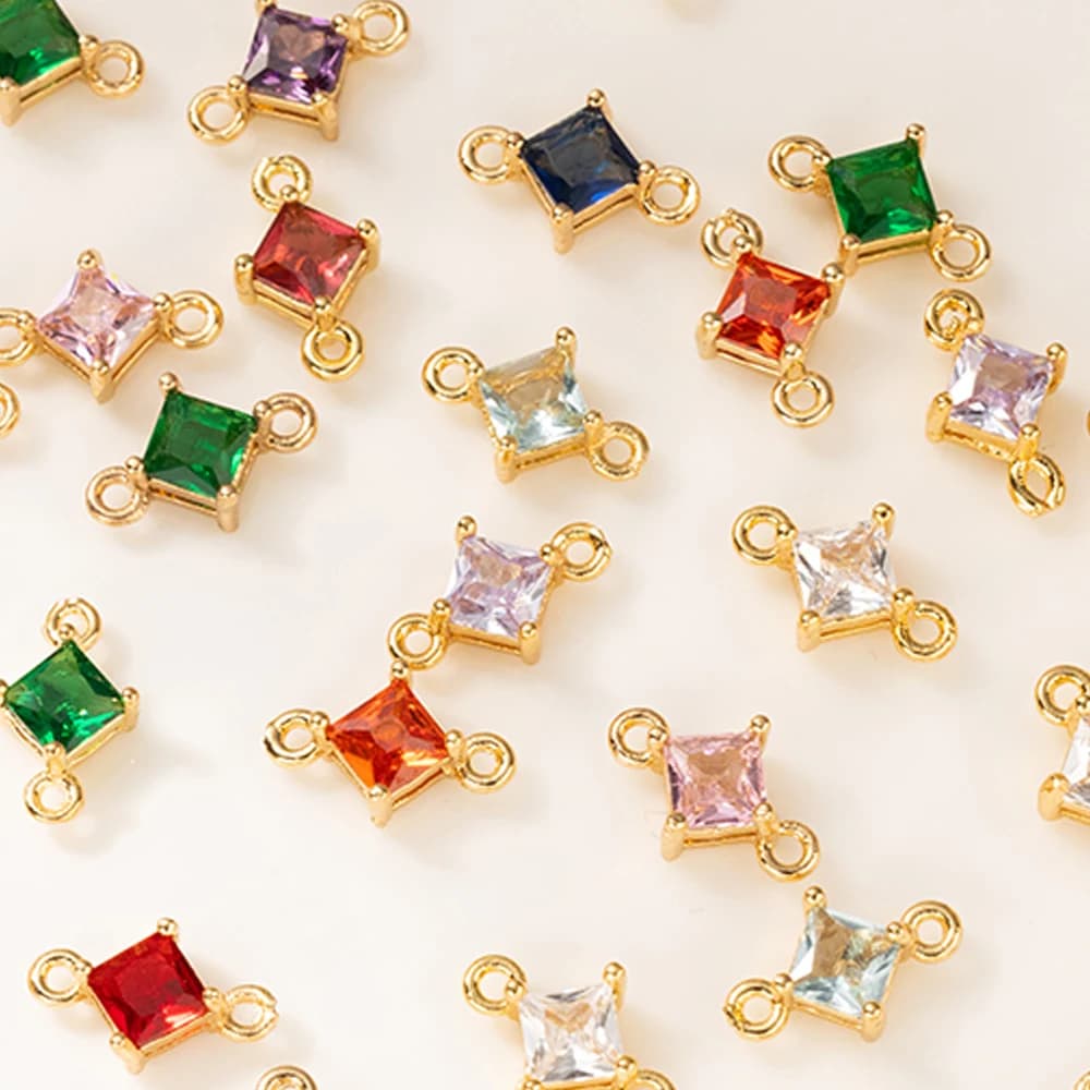 10pcs Cubic Zirconia Copper Square Diamond Links Charms with Double Connectors Pendant for DIY Necklace Bracket Jewelry Making