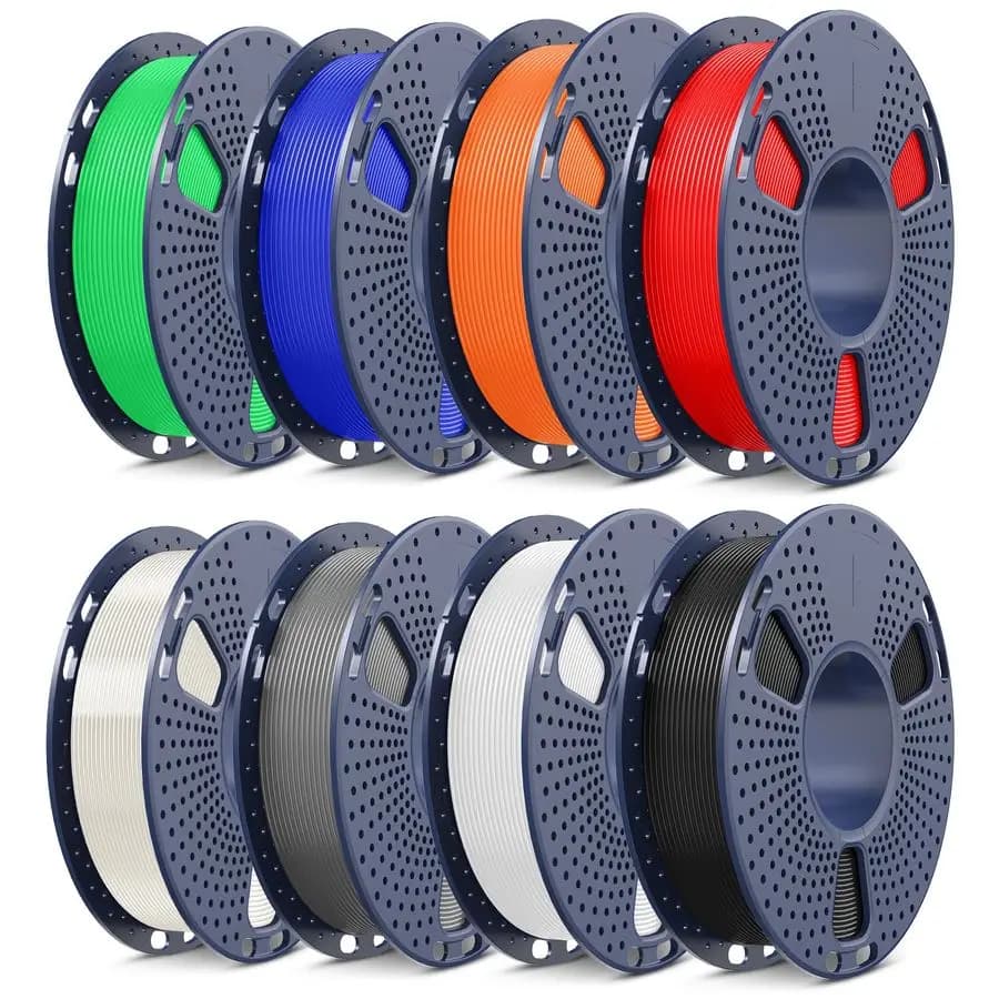 Filamento PLA 1.75mm, Set di Filamenti per Stampante 3D 250g, 8 Rotoli, 2kg Totali, Nero Bianco Grigio Trasparente Rosso Blu Klein Arancione Soleggiato