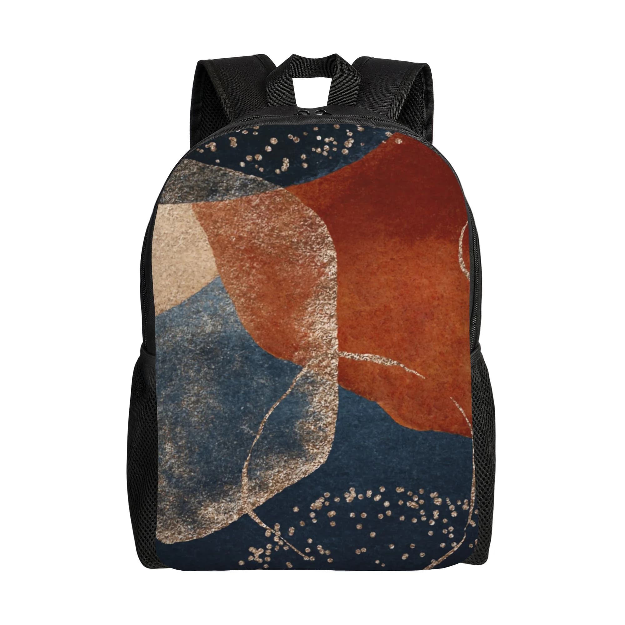 Navy blue backpack, powder pink and terracotta - fashionable single layer design, suitable for campus and short trips, supports