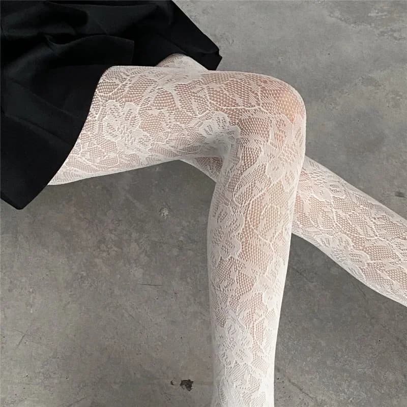 Lolita Sweet Girls Collant floreali stile punk Calze colorate alte alla coscia Lingerie Donna Collant sexy a rete scavato