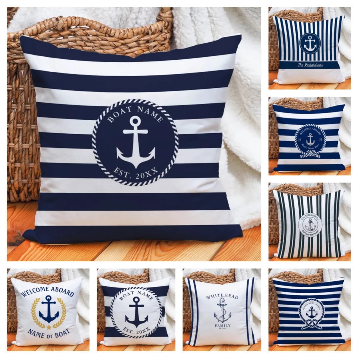 Fodere per cuscini di ancoraggio nautico personalizzate nome della barca federe Decorative per la casa divano Yacht Beach House Decor