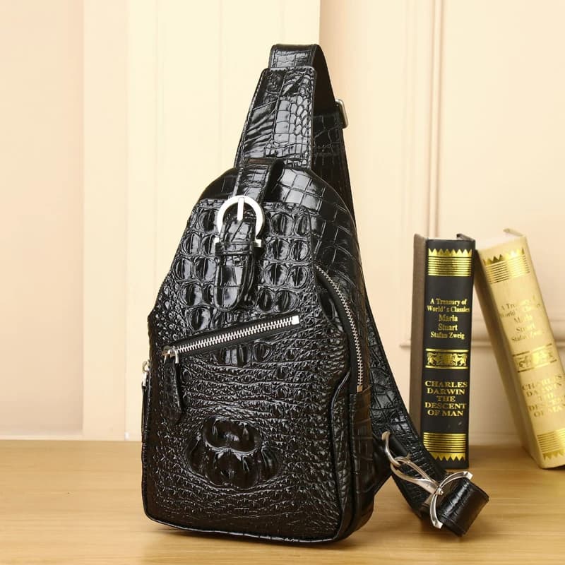 Men's Chest Bag in Crocodile Design Men's Shoulder Bag Genuine Leather Bag Fashion Shoulder Bag Genuine Leather Bag