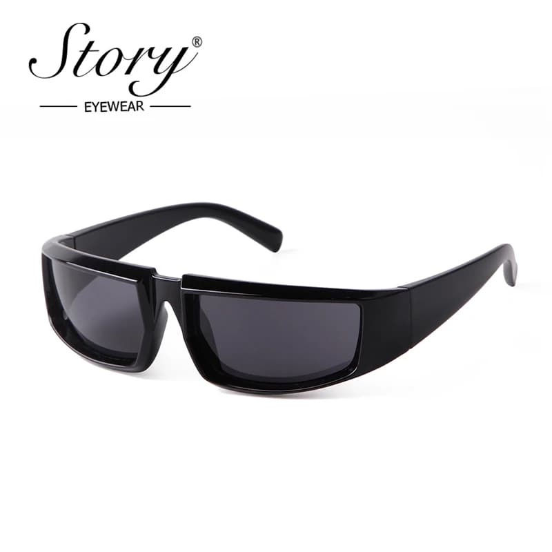STORY Y2K Wrap Around Sports Sunglasses Women Men Futuristic Silver Frame Rectangle Outdoor Cycling Glasses UV400 Shades S20917G