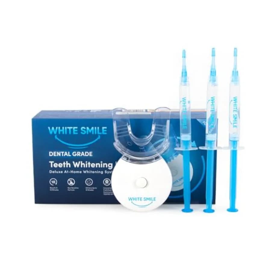 WHITE SMILE Teeth whitening kit LED lighting system with 35 carbide peroxide 3 gel syringes for a quick treatment of 10 minutes at home