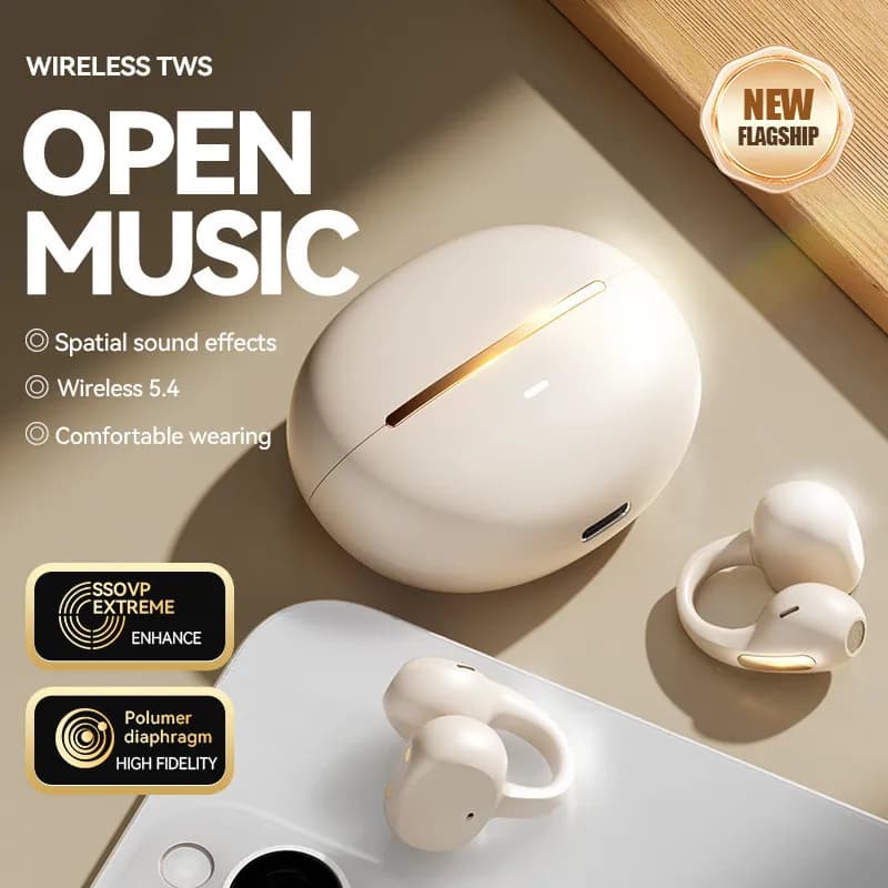 Wireless Open-Ear, Clip Design, Long Battery Life, Bluetooth Non In-Ear Hearing Aids